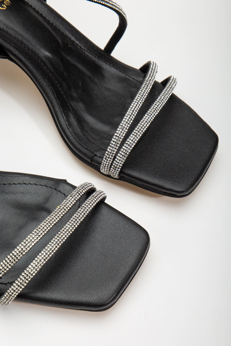 Women's Siska Black Stone Skin Low Heeled Shoes - STREETMODE™