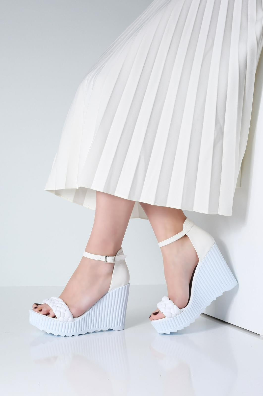 Women's Sool White Skin Wedge Heel Sandals - STREETMODE™