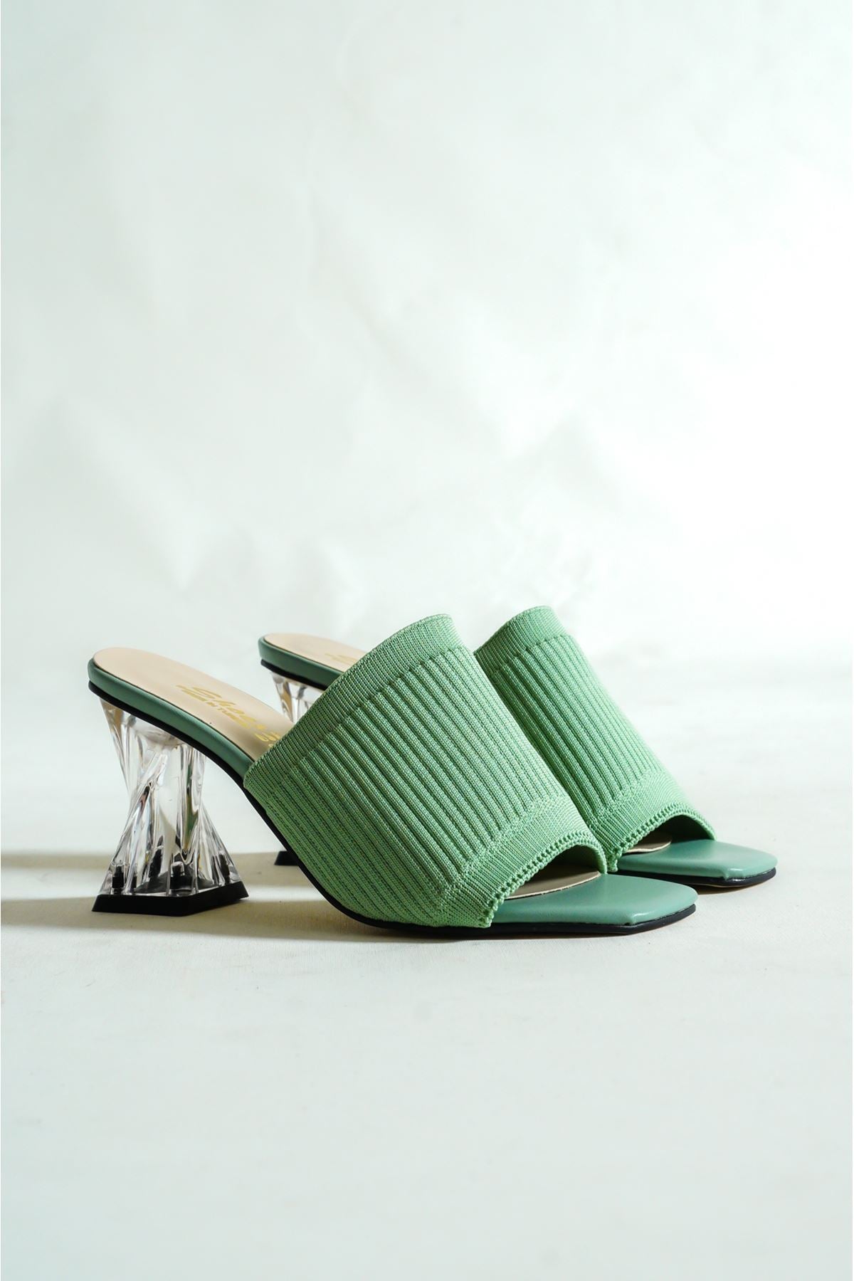Women's Sorgul Knitwear Green Heeled Slippers - STREETMODE™