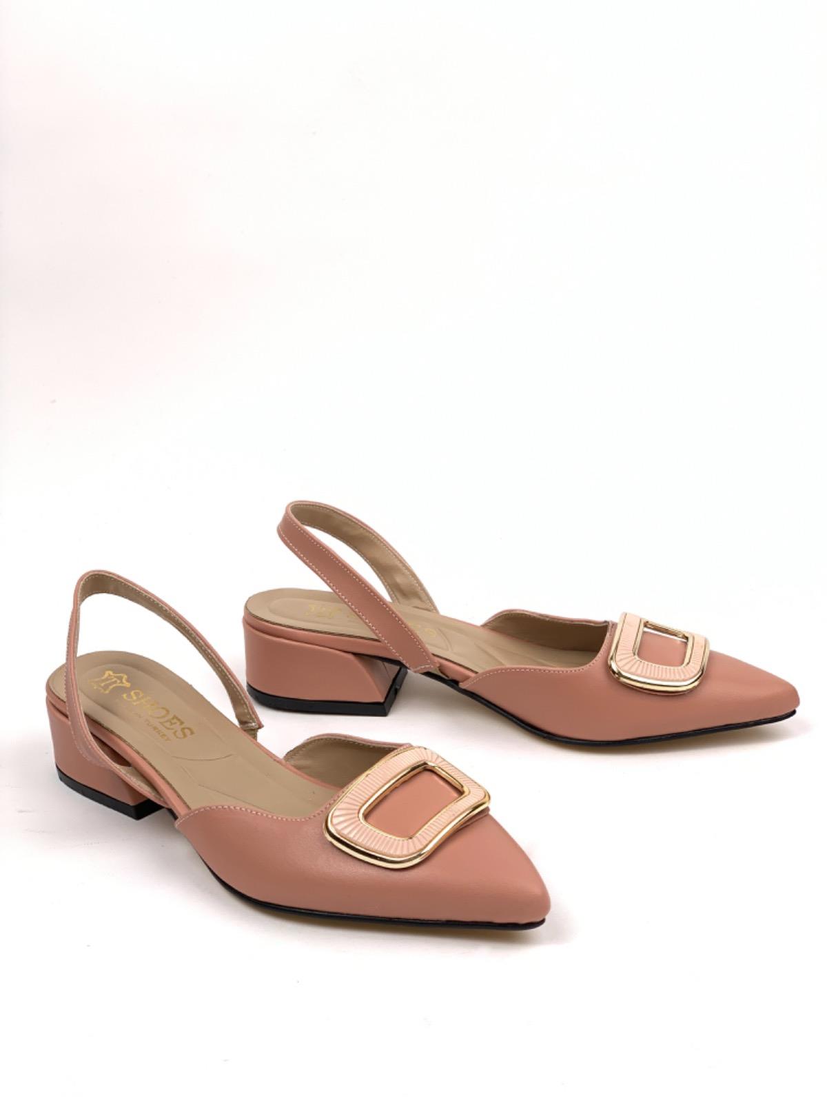Women's Square Dusty Rose Low Heel Open Back Square Buckle Sandals Slippers - STREETMODE™