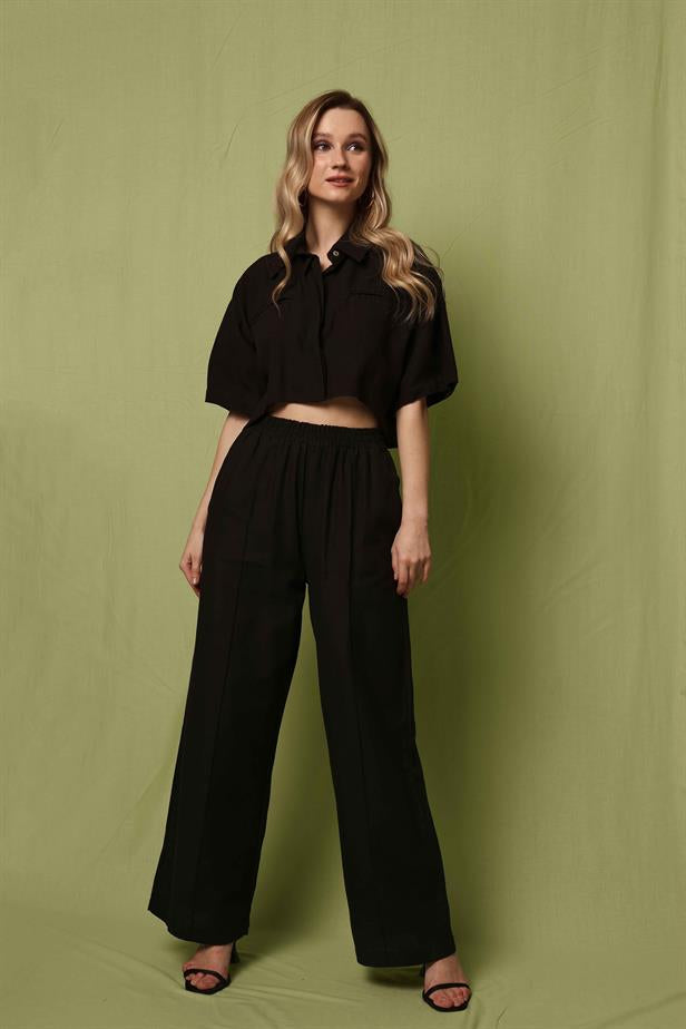 Women's Stitching Detail Trousers Black - STREETMODE™
