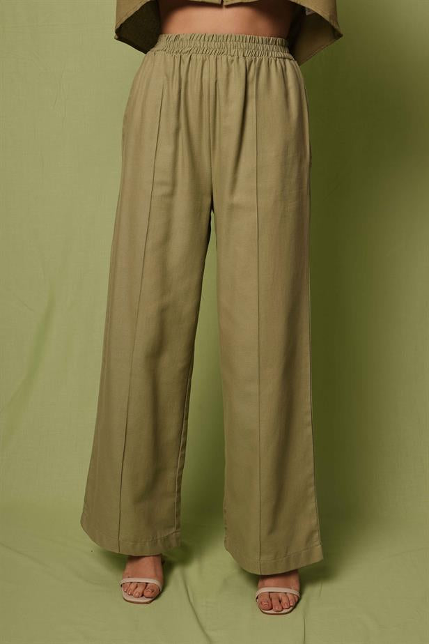 Women's Stitching Detail Trousers Khaki - STREETMODE™