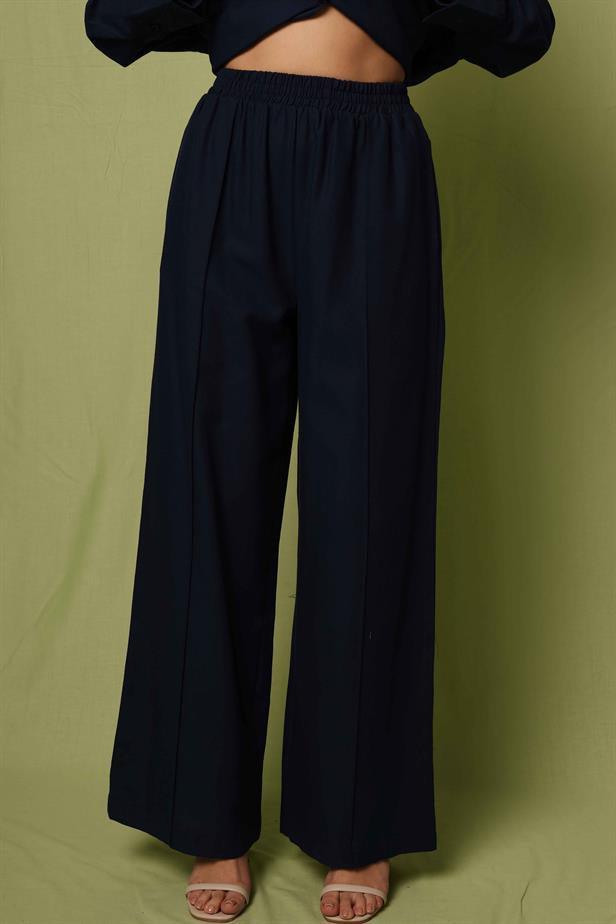 Women's Stitching Detail Trousers Navy Blue - STREETMODE™