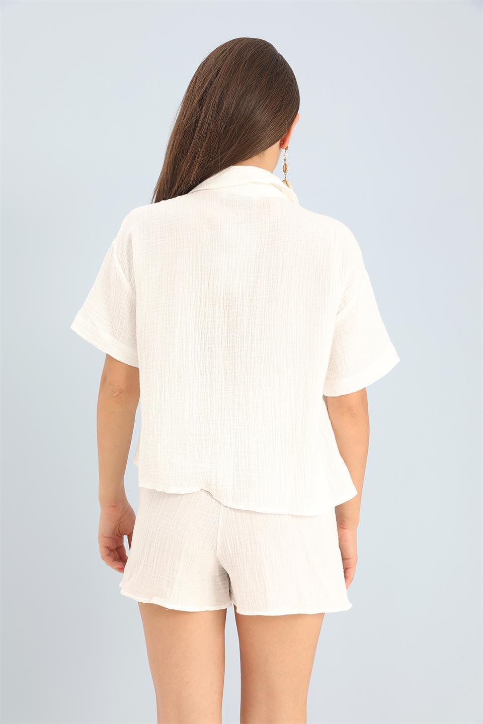 Women's Suit Muslin Shirt Shorts - Ecru - STREETMODE™ DE