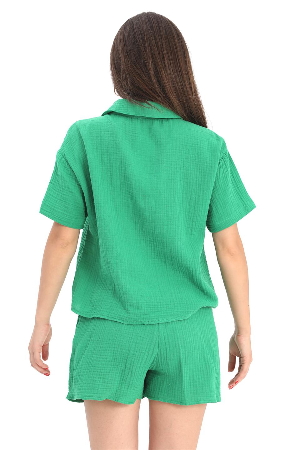 Women's Suit Muslin Shirt Shorts - Green - STREETMODE™