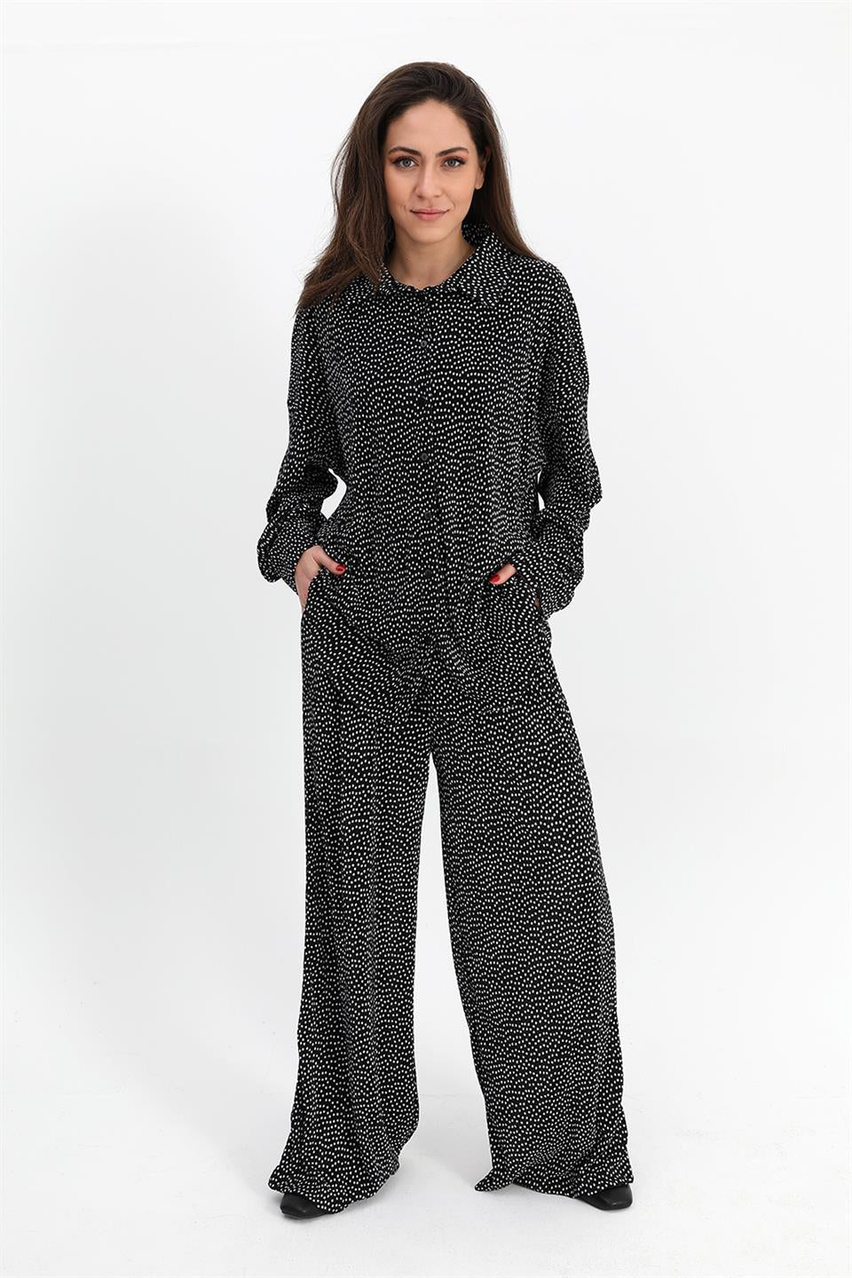 Women's Suit Pleated Knitted Polka Dot Pattern - Black - STREETMODE™