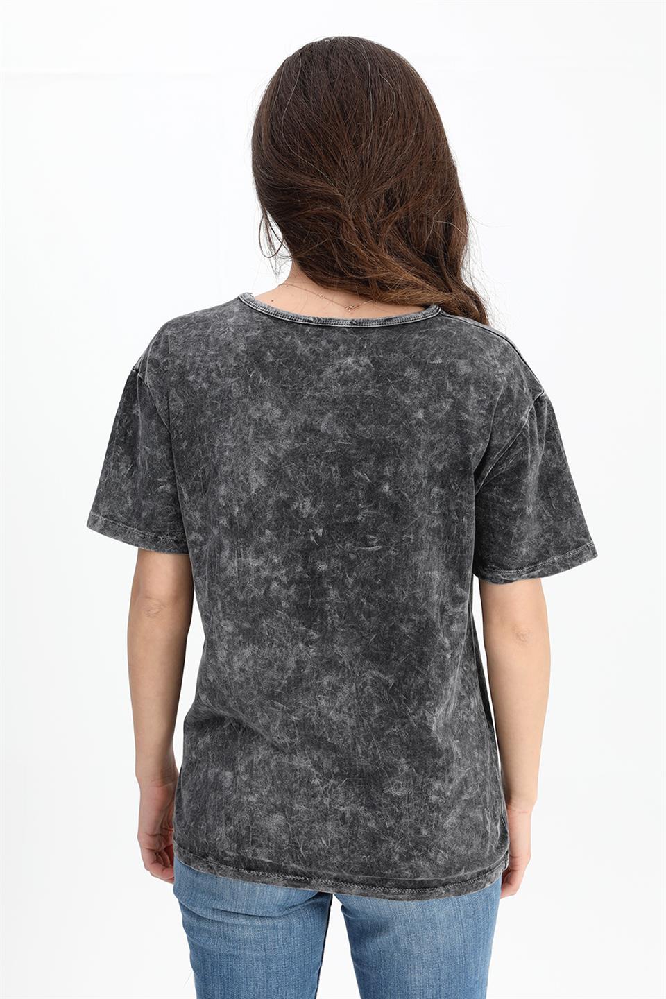 Women's T-shirt Washed Fabric Crew Neck - Anthracite - STREETMODE™