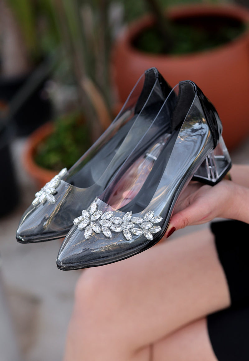 Women's Tammy Black Skin Transparent Heeled Shoes - STREETMODE™