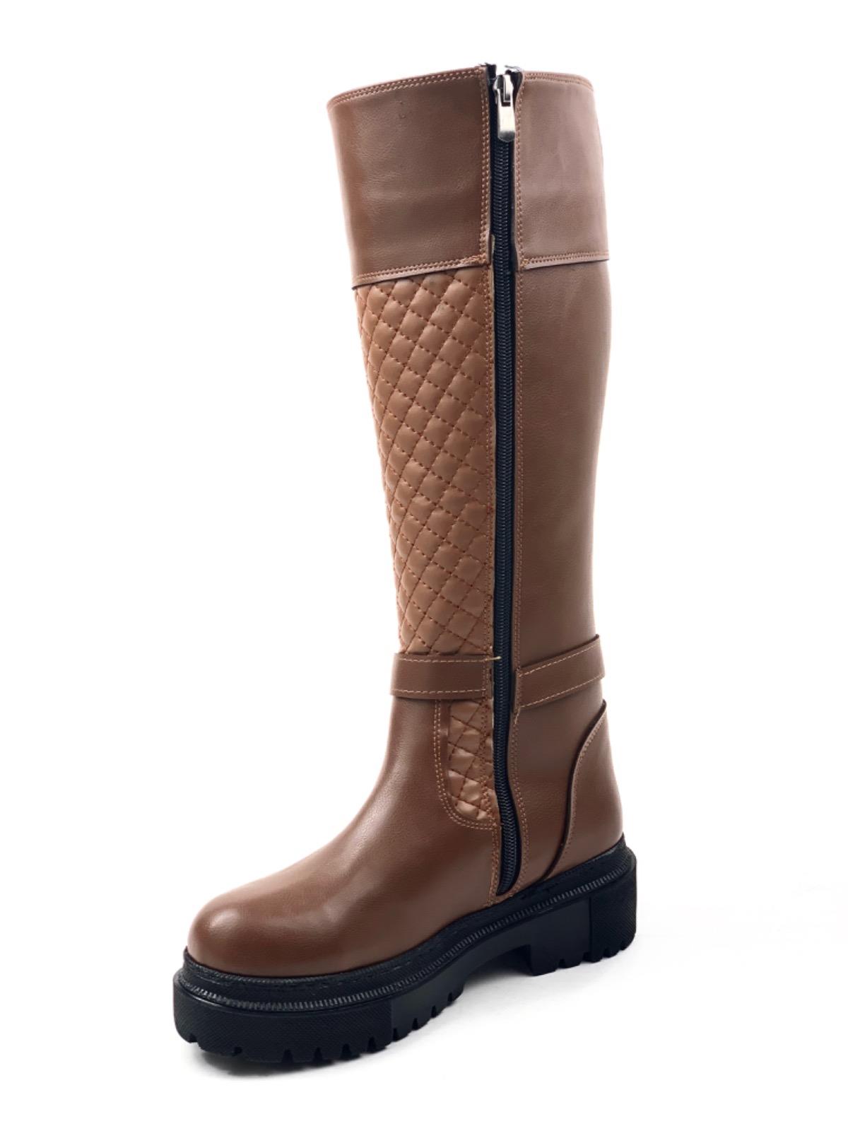 Women's Tan Janer Zippered Ready-made Thermo Sole Knee-high Patterned Buckle Boots - STREETMODE™