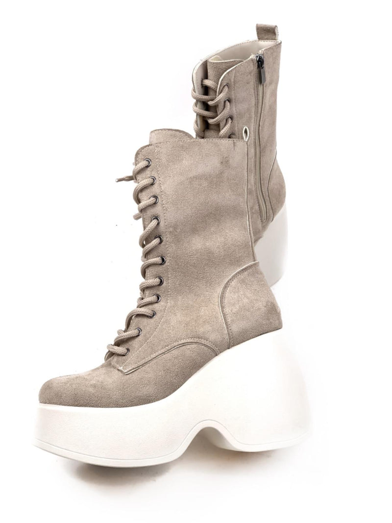 Women's Tan Karr Suede Calfskin Padding High Sole Boots - STREETMODE™