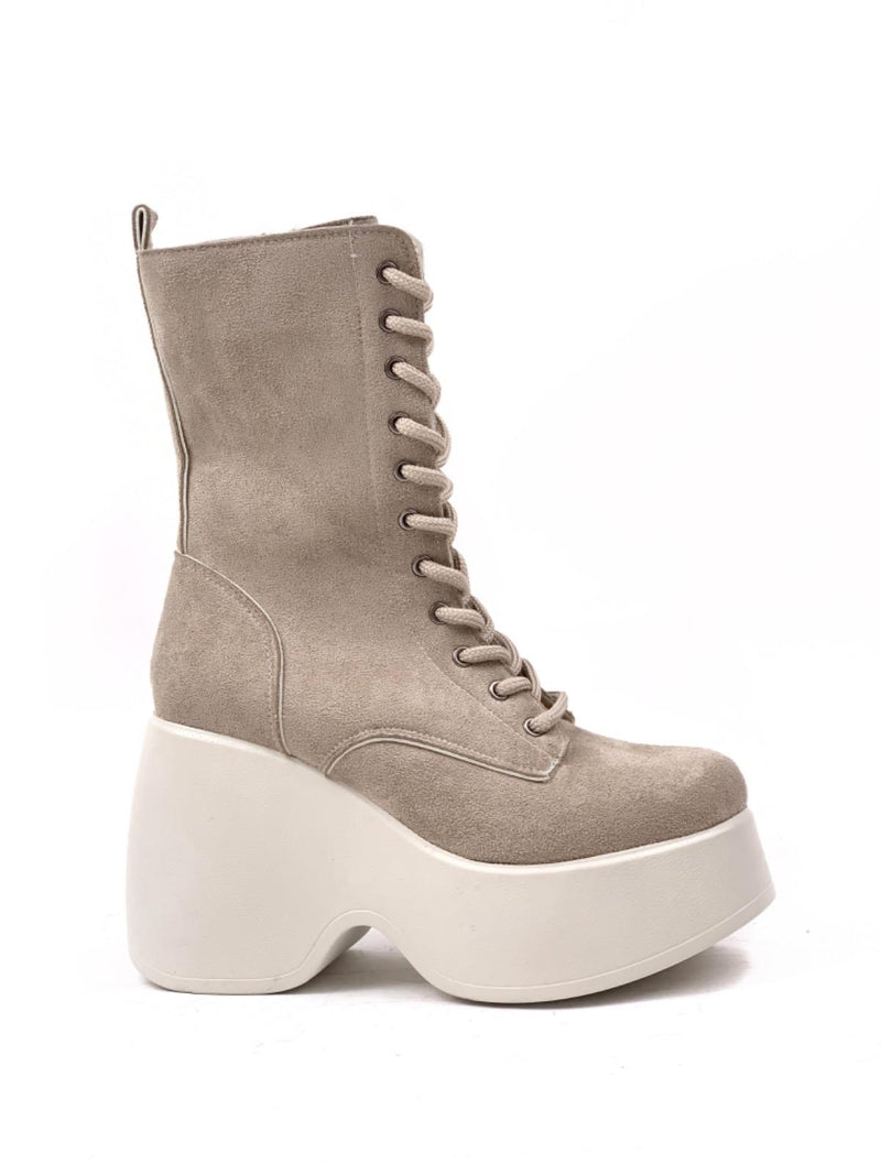 Women's Tan Karr Suede Calfskin Padding High Sole Boots - STREETMODE™