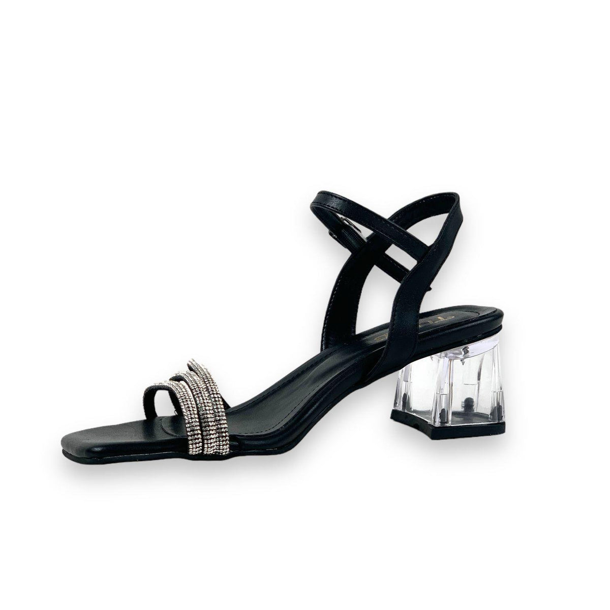 Women's Tels Black Low Transparent Heel 3-Piece Stone Sandals 5 Cm - STREETMODE™