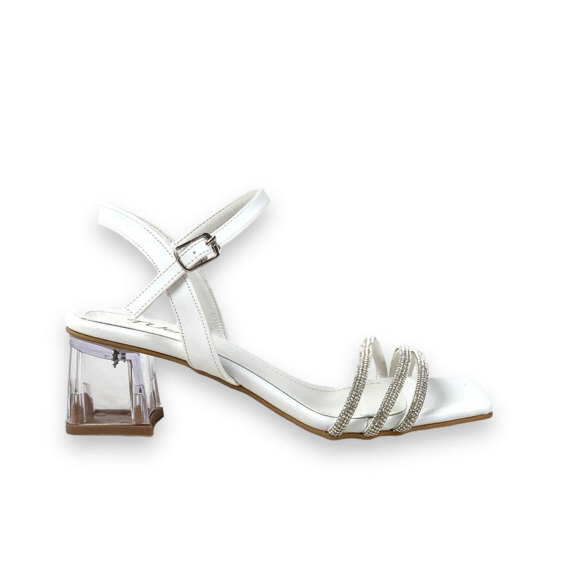 Women's Tels White Low Transparent Heel 3-Piece Stone Sandals 5 Cm - STREETMODE™