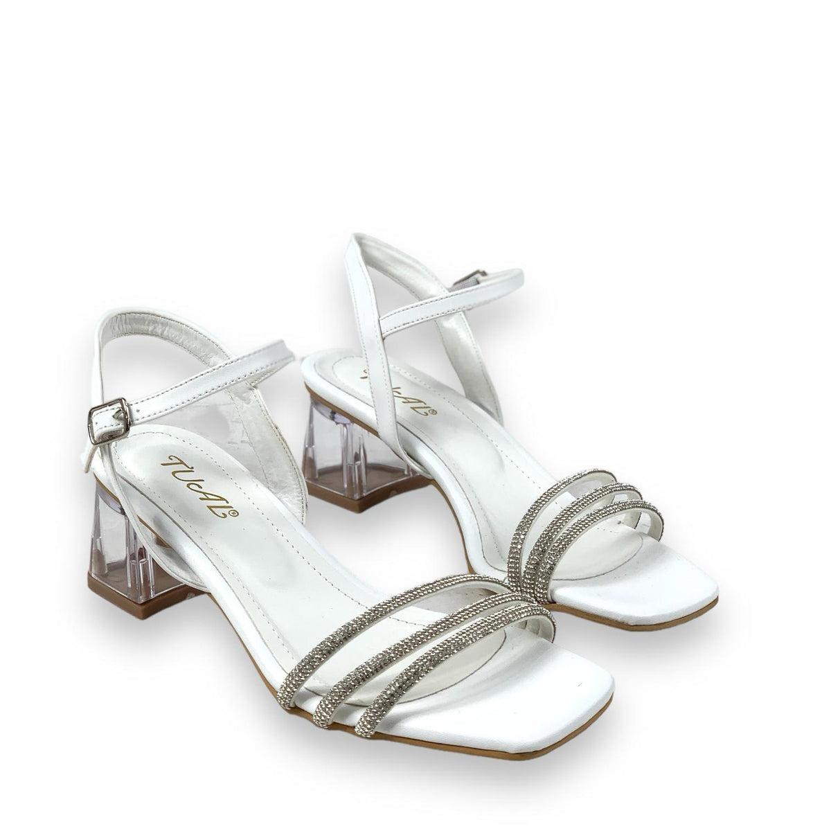 Women's Tels White Low Transparent Heel 3-Piece Stone Sandals 5 Cm - STREETMODE™