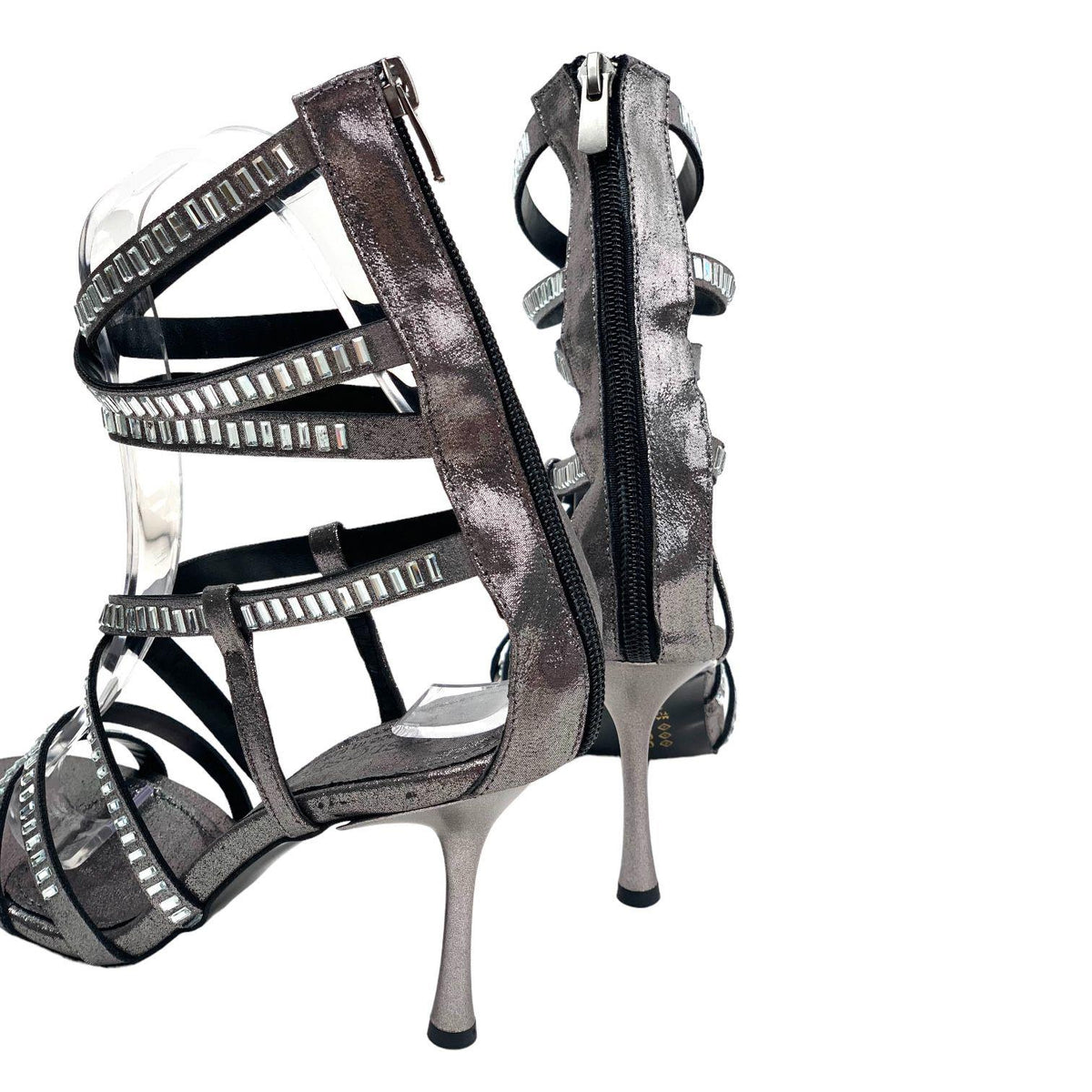 Women's Terja Platinum Sultan Thin Heeled Evening Dress Stone Detailed Shoes 9 Cm - STREETMODE™