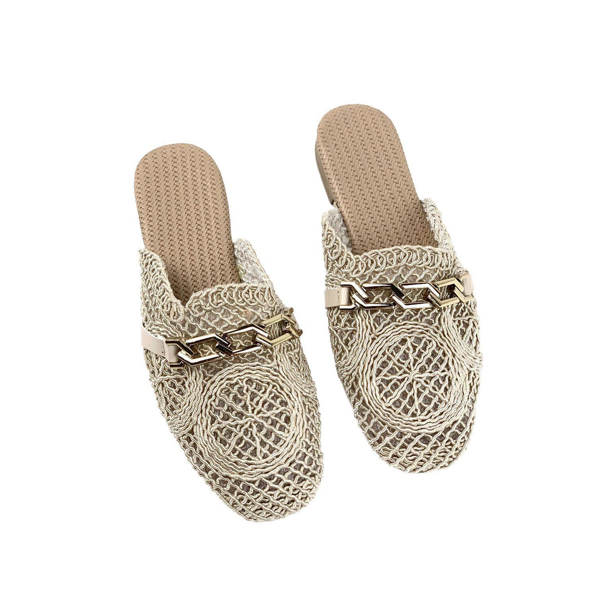 Women's Term Beige Stone Detailed Knitwear Slippers 1cm - STREETMODE™