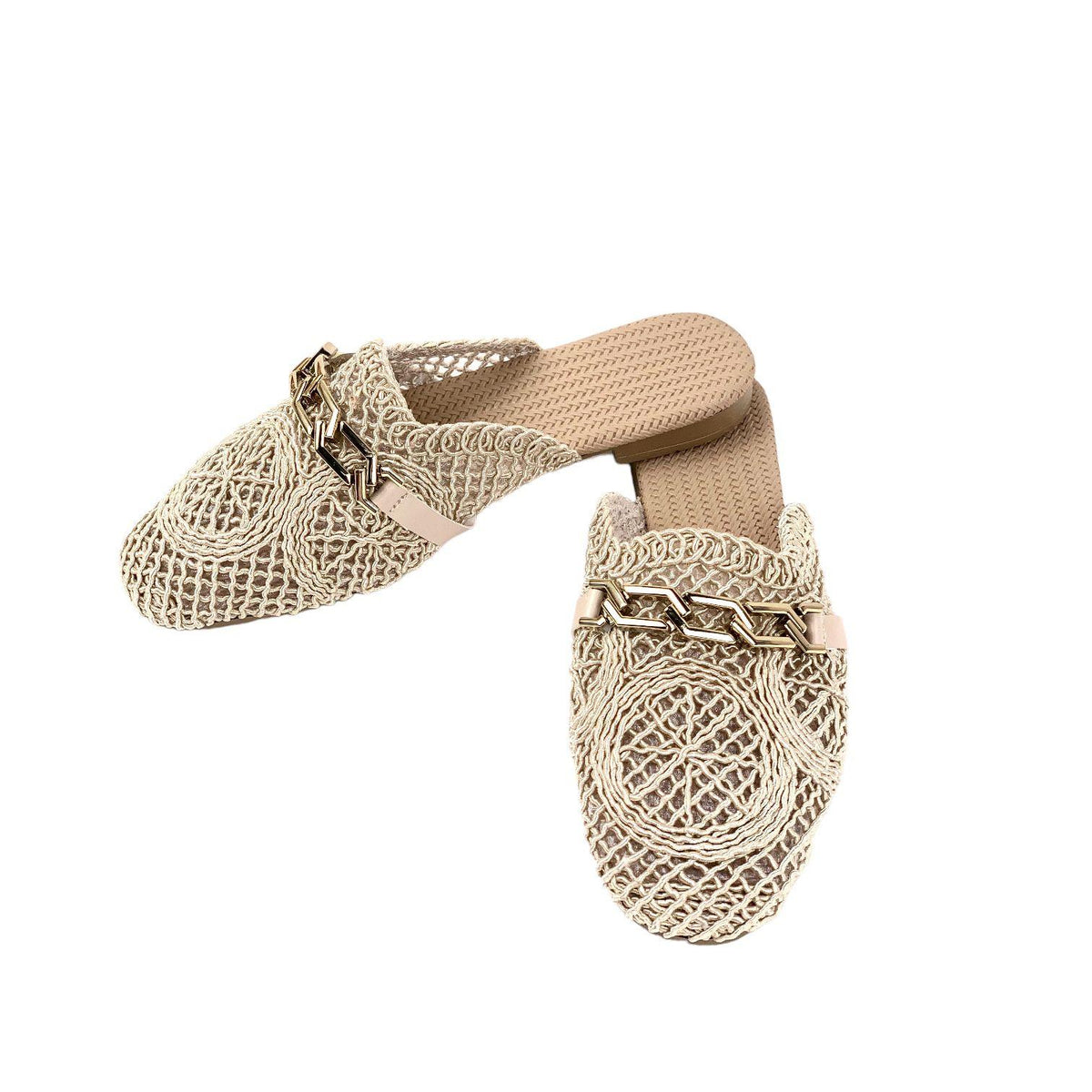 Women's Term Beige Stone Detailed Knitwear Slippers 1cm - STREETMODE™