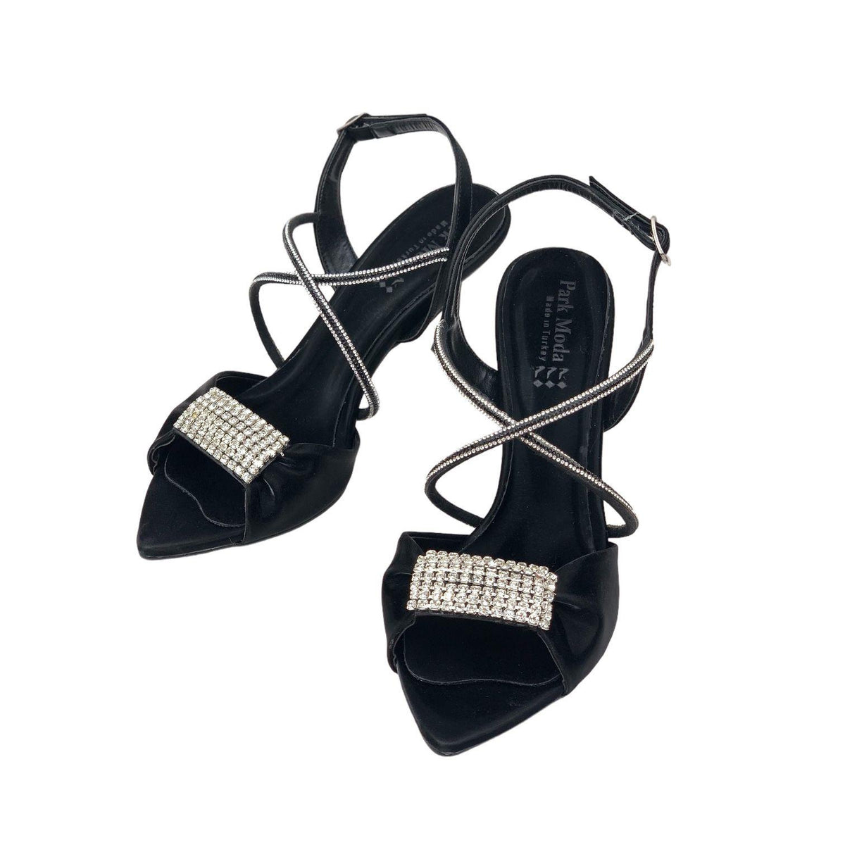 Women's Tetm Black Silk Material Stone Detailed Evening Dress Shoes 8 cm 916 - STREETMODE™