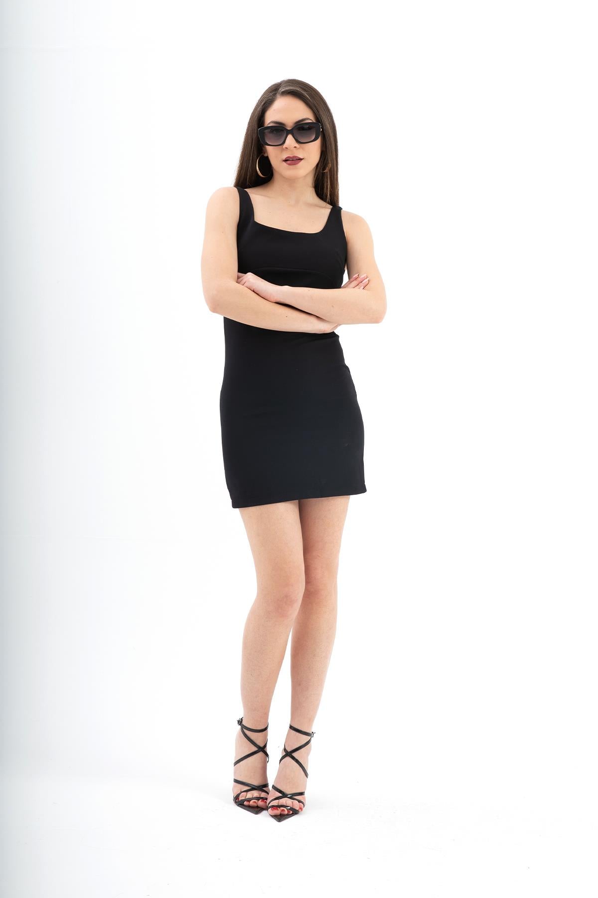 Women's Thick Strap Short Dress with Back Zipper - Black - STREETMODE™