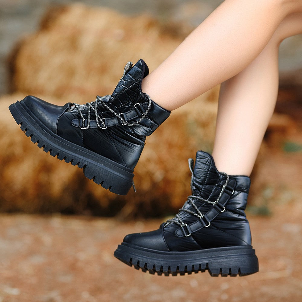 Women's Toina Black Leather Snow Boots - STREETMODE™