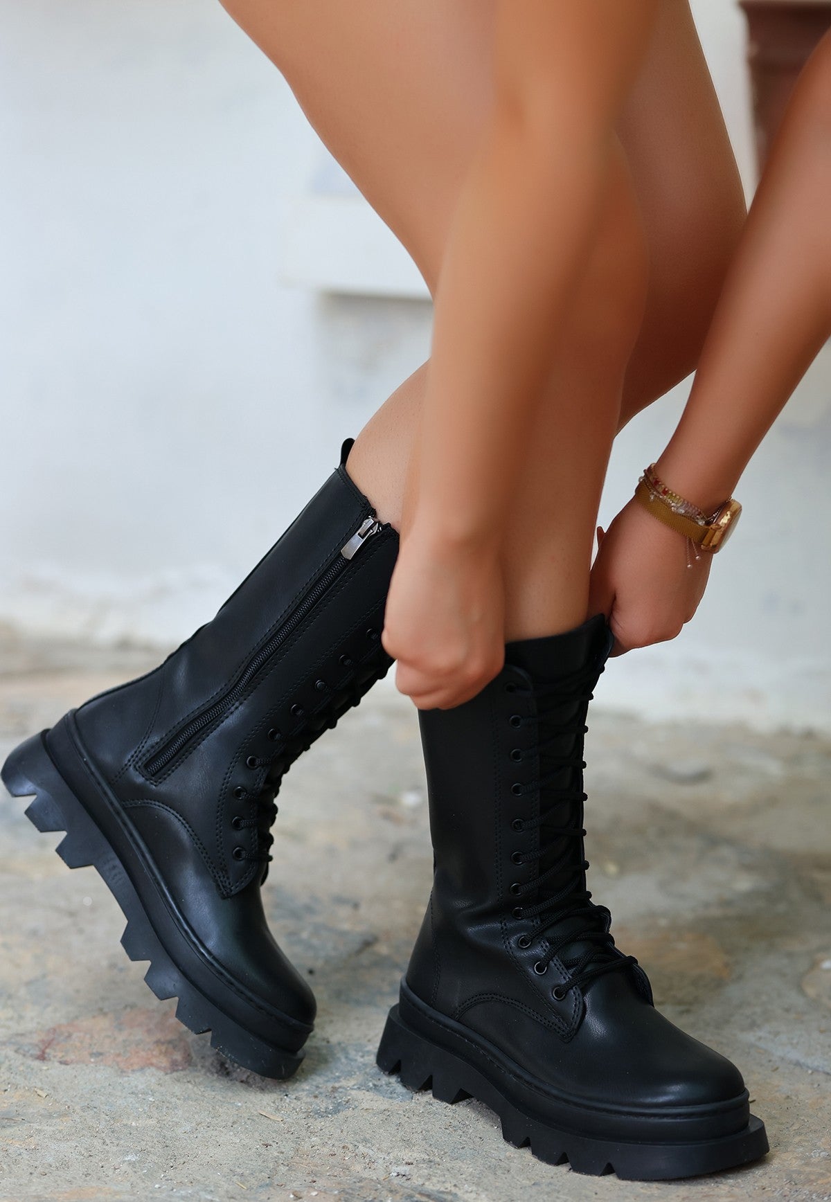 Women's Toir Black Skin Lace Up Boots - STREETMODE™