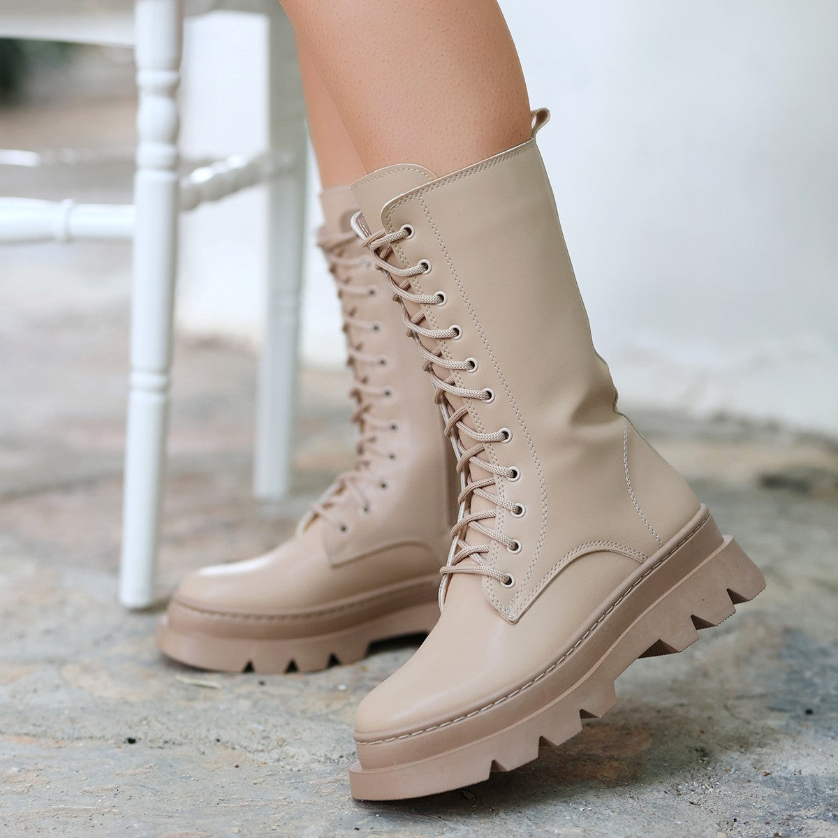 Women's Toir Nude Skin Lace Up Boots - STREETMODE™