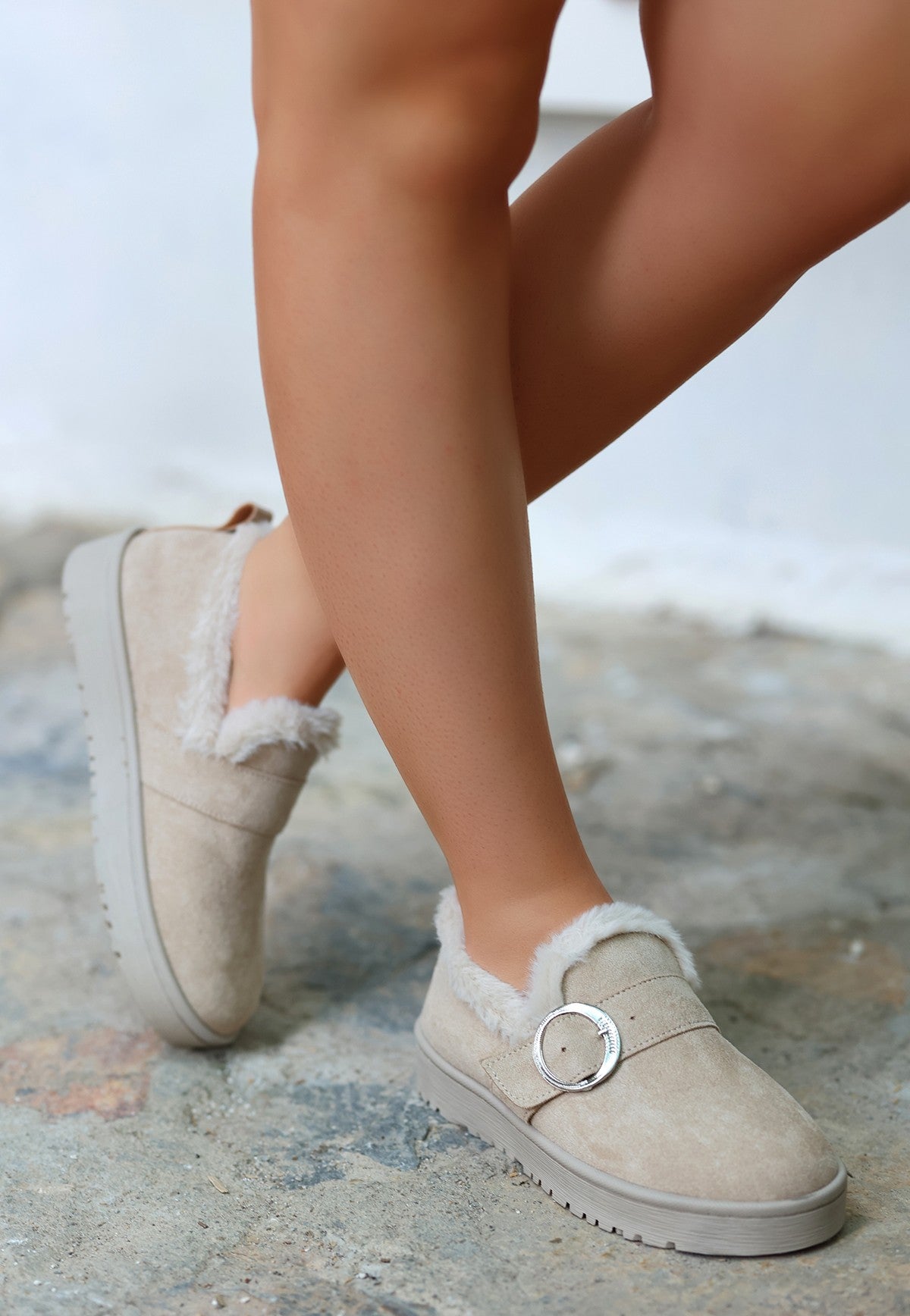 Women's Tote Beige Suede Ballerina Shoes - STREETMODE™