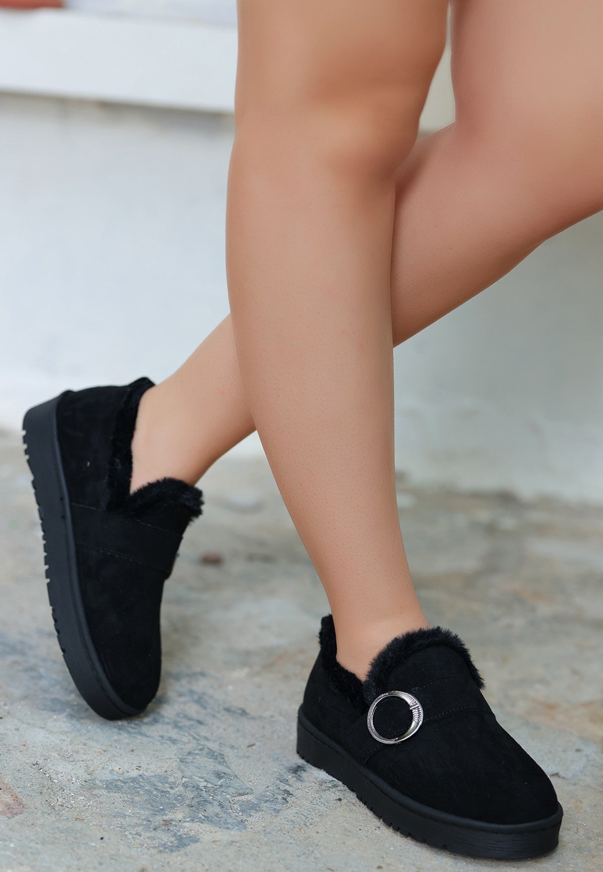 Women's Tote Black Suede Ballerina Shoes - STREETMODE™