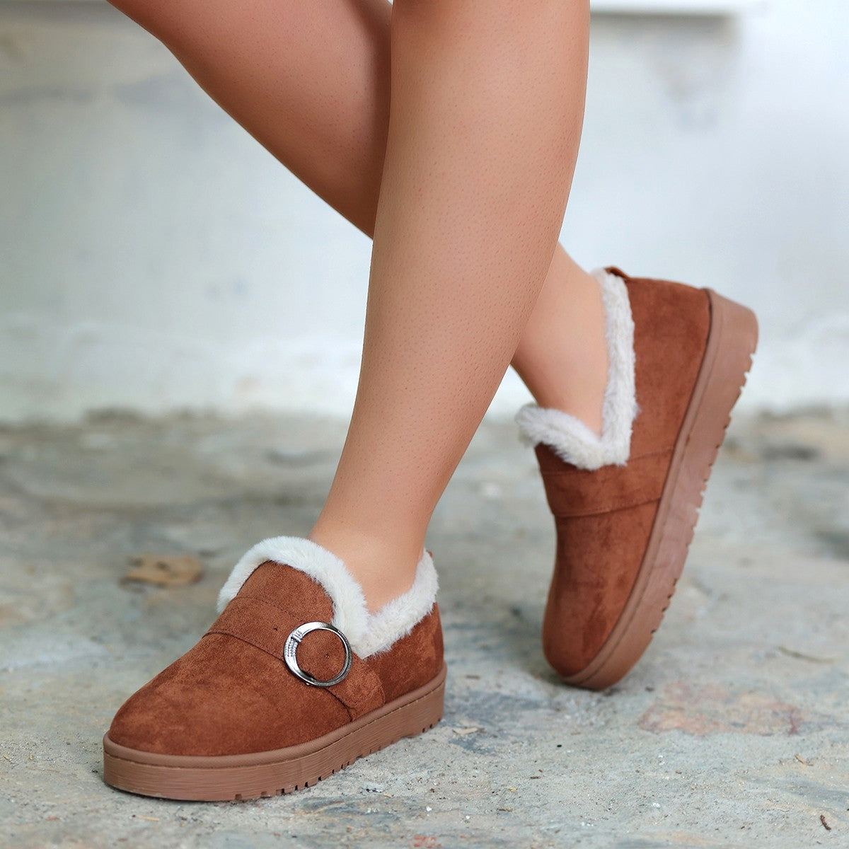 Women's Tote Brown Suede Ballerina Shoes - STREETMODE™