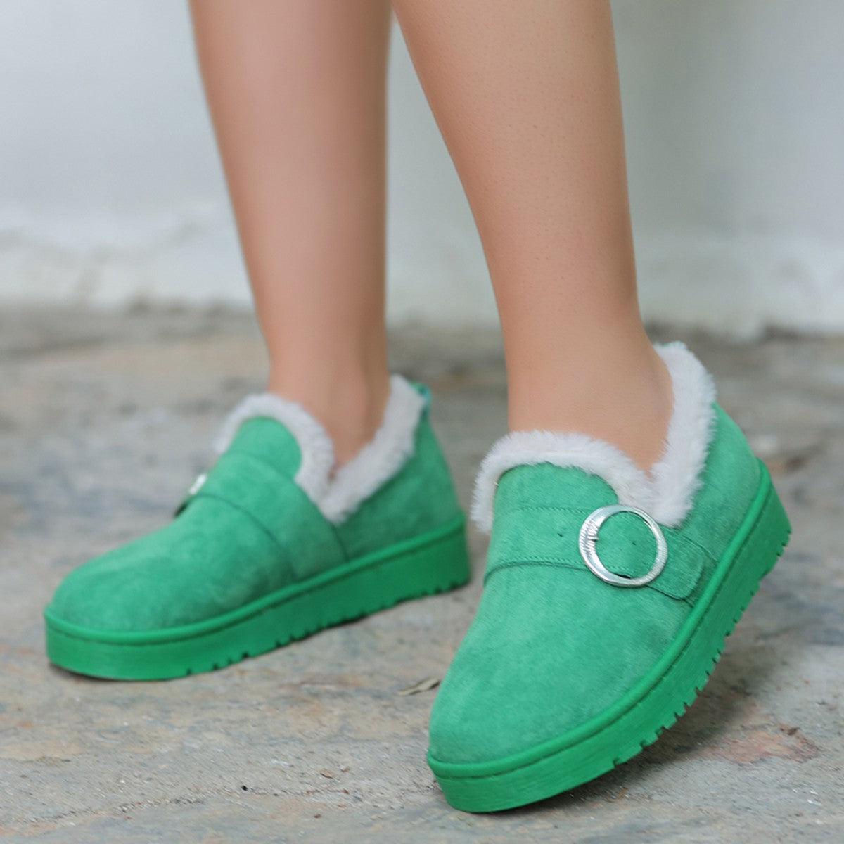 Women's Tote Green Suede Ballerina Shoes - STREETMODE™