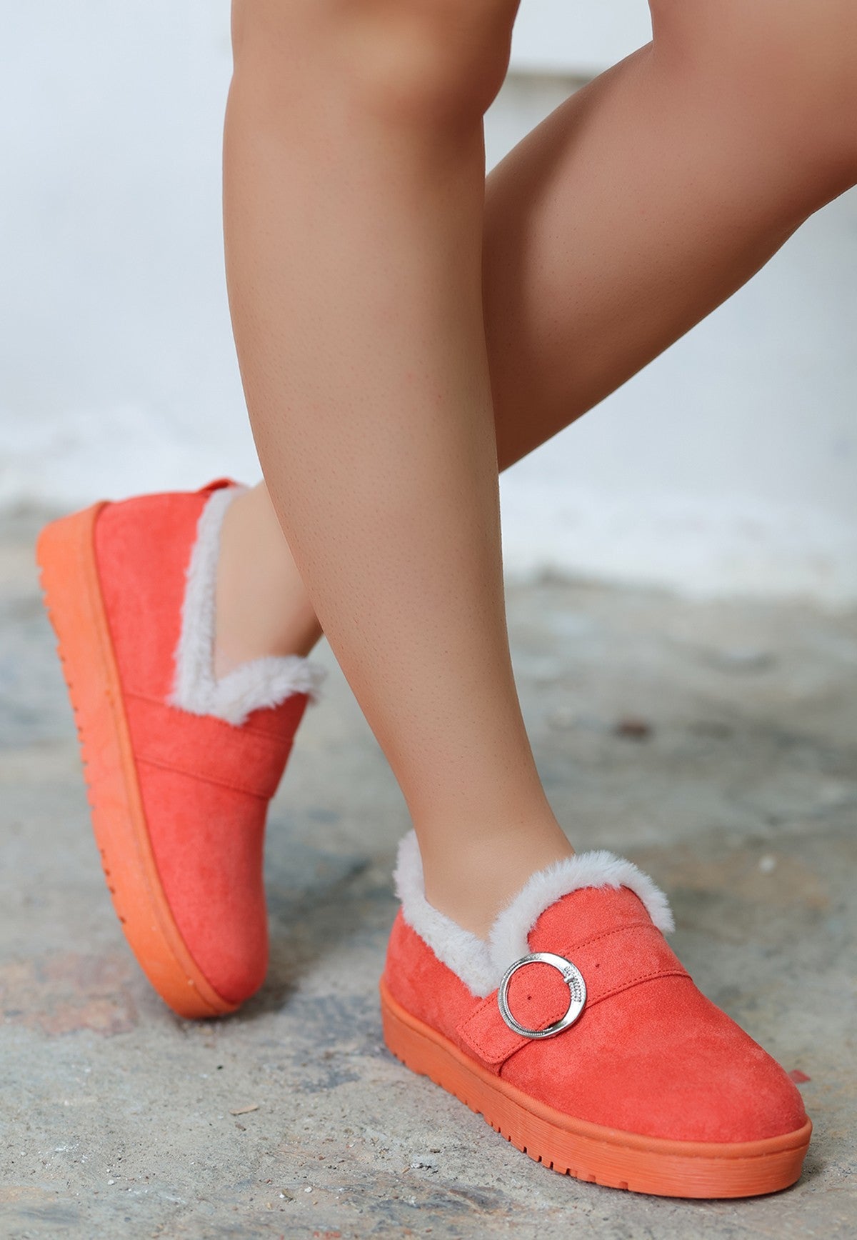 Women's Tote Orange Suede Ballerina Shoes - STREETMODE™