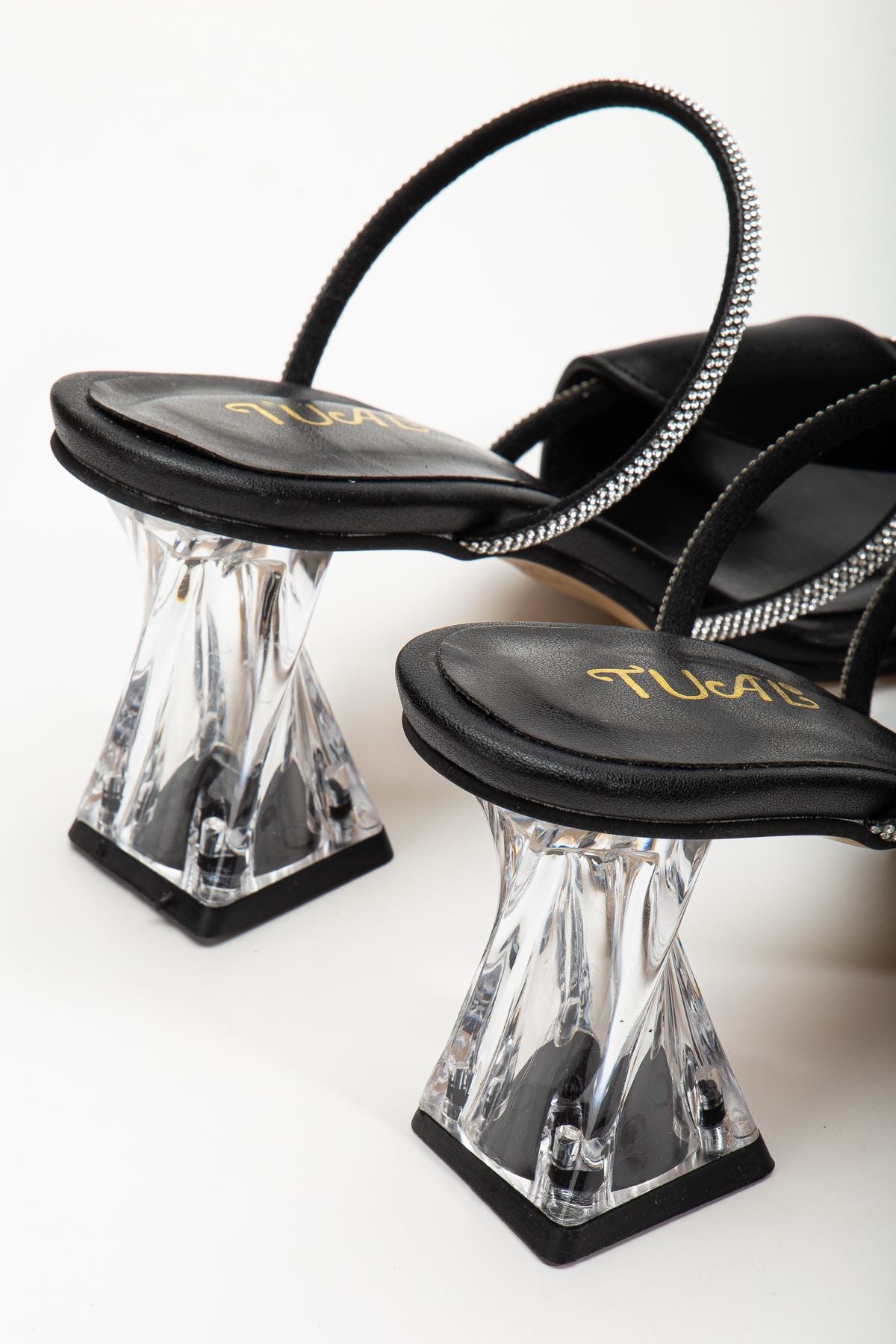 Women's Transparent Heeled Black Stone Shoes - STREETMODE™