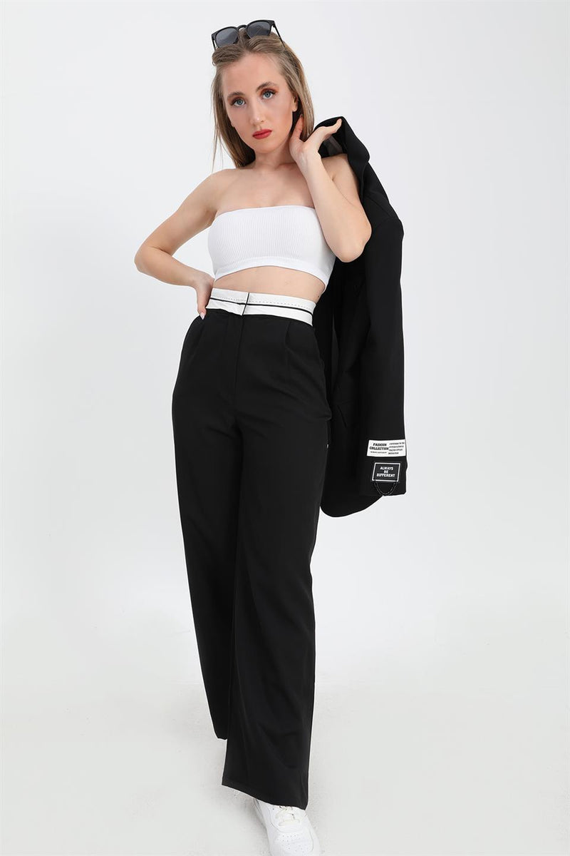 Women's Trousers Garni Belt Atlas Fabric - Black - STREETMODE™