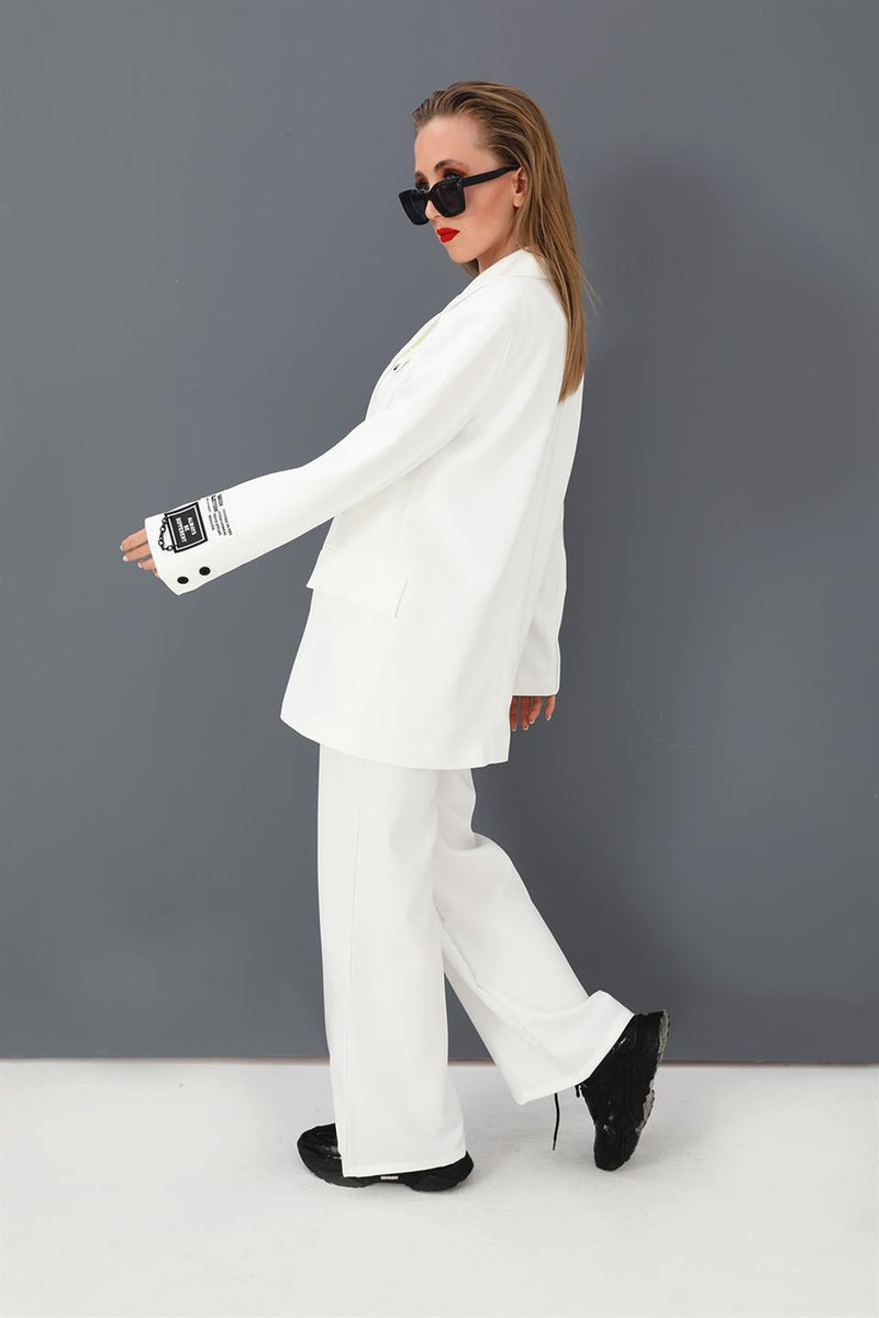 Women's Trousers Garni Belt Atlas Fabric - Ecru - STREETMODE™