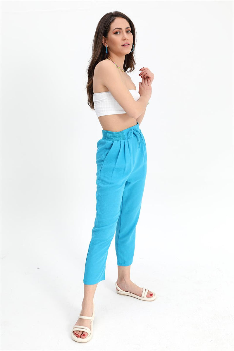 Women's Trousers Waist Elastic Corded Cotton Fabric - Blue - STREETMODE™