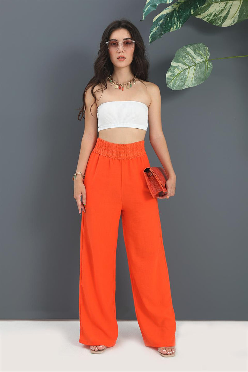 Women's Trousers Waist Knitted Wide Leg - Orange - STREETMODE™
