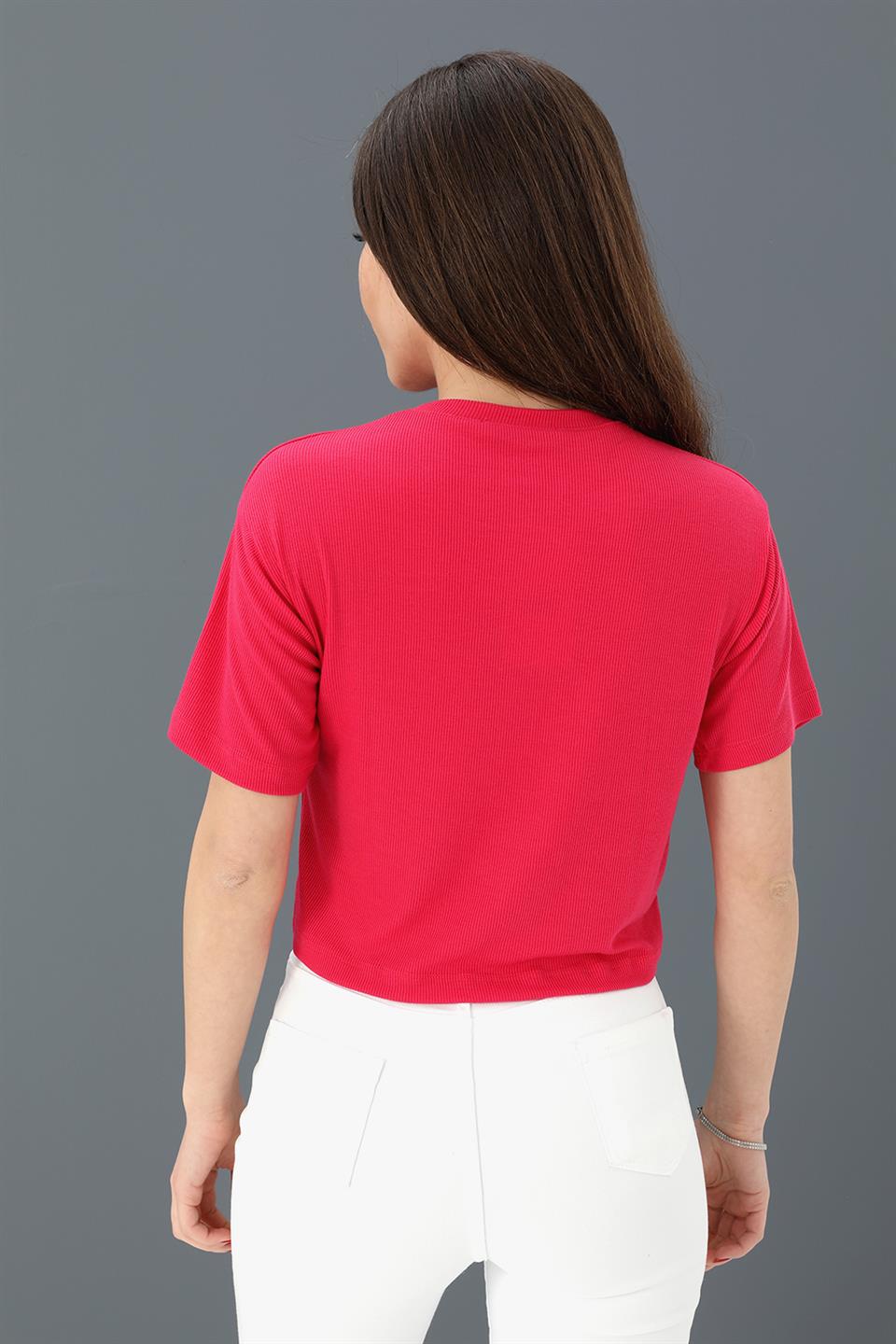 Women's Tshirt Crop Crew Neck Printed Off - Fuchsia - STREETMODE™
