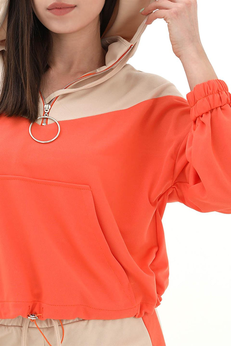 Women's Two Color Atlas Fabric Tracksuit Set - Orange - STREETMODE™