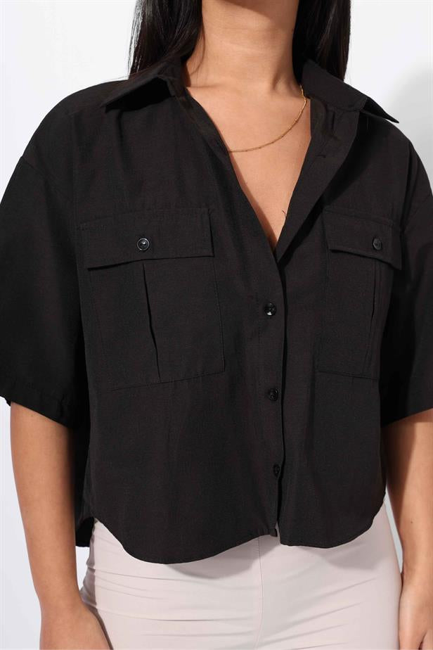 Women's Two Pocket Shirt Black - STREETMODE™