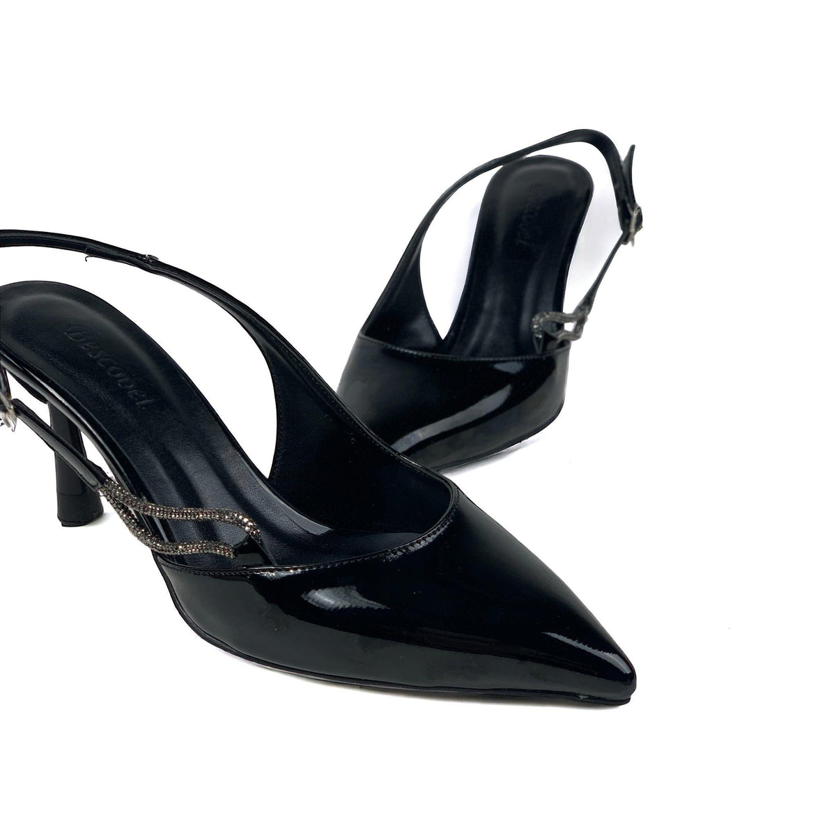 Women's Ukla Black Patent Leather Stone Detailed Shoes Sandals 7 cm - STREETMODE™