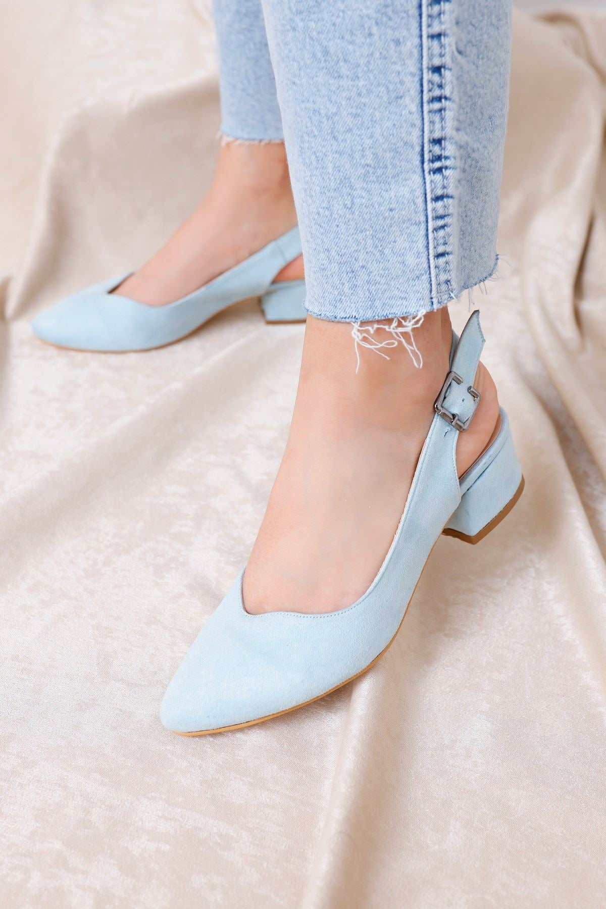 Women's Valentina Heeled Baby Blue Suede Shoes - STREETMODE™