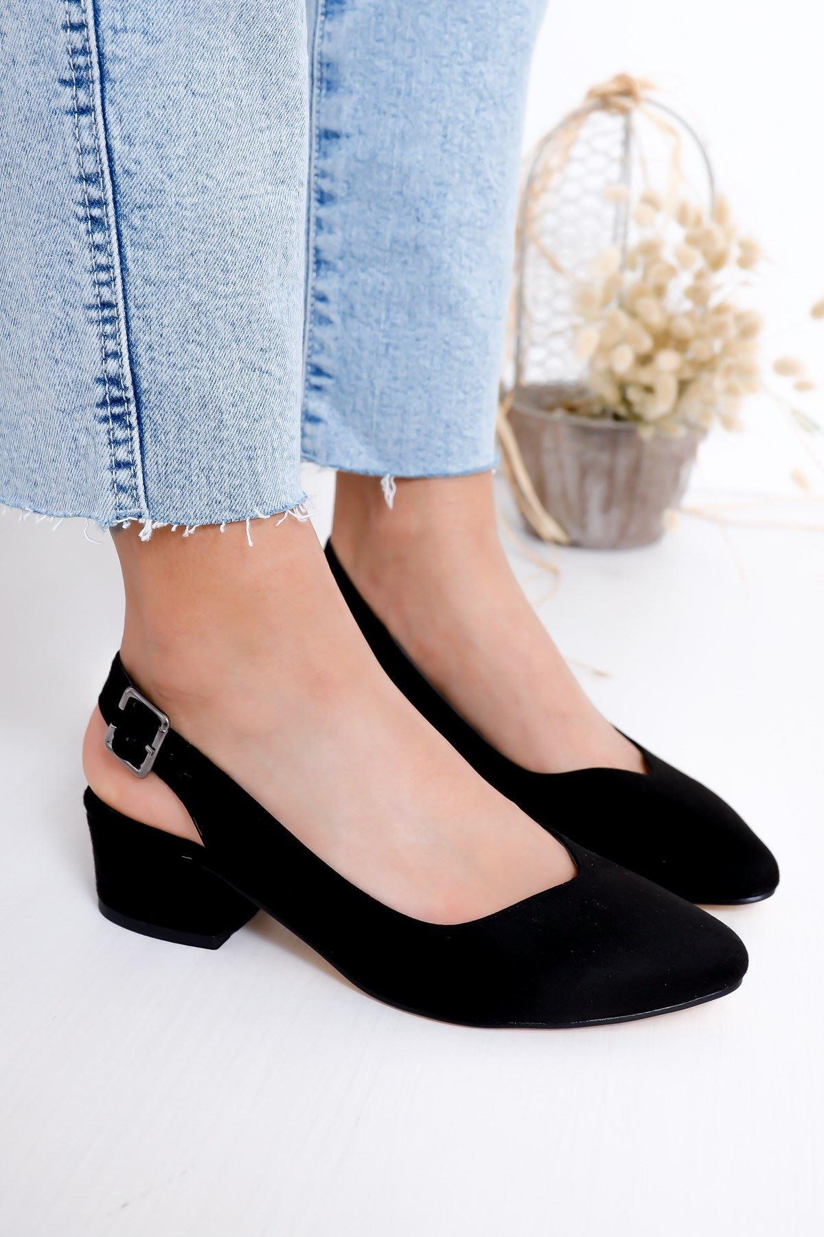 Women's Valentina Heeled Black Suede Shoes - STREETMODE™