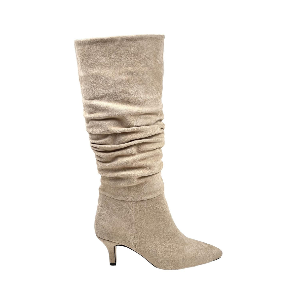 Women's Verny Beige Suede Gusseted Almond Heel Boots 4 CM - STREETMODE™