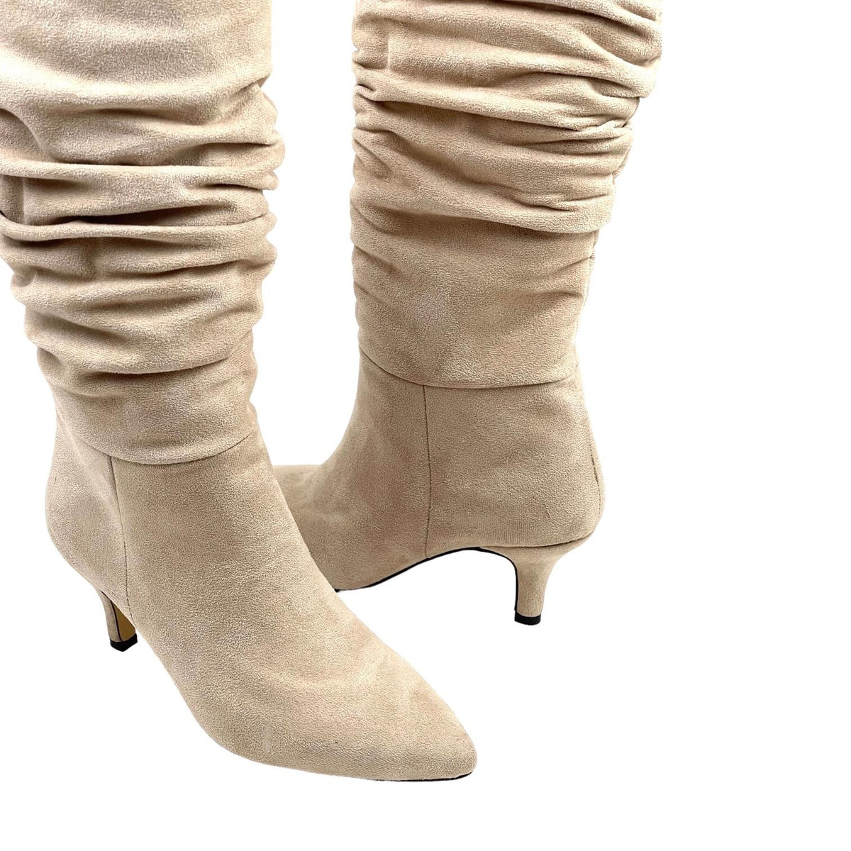 Women's Verny Beige Suede Gusseted Almond Heel Boots 4 CM - STREETMODE™