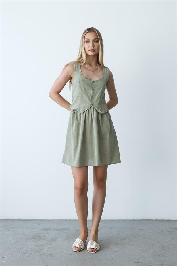 Women's Vest Look Dress -KHAKI - STREETMODE™