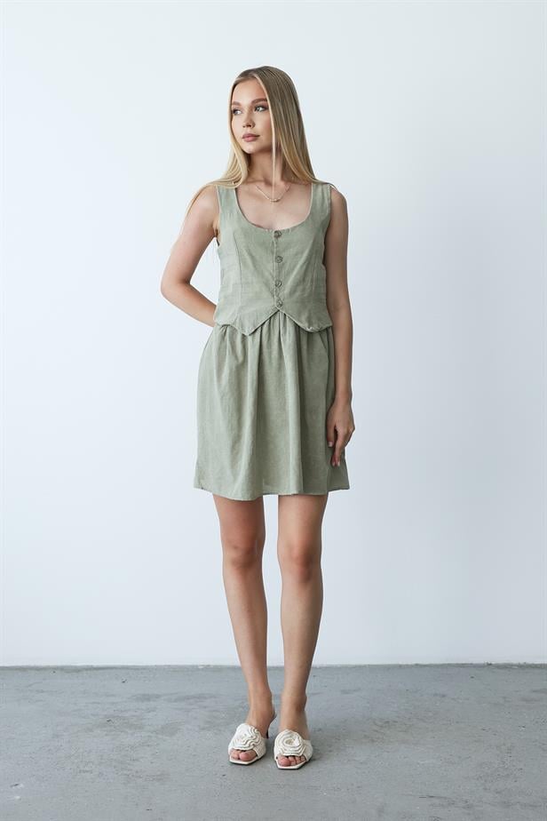 Women's Vest Look Dress -KHAKI - STREETMODE™