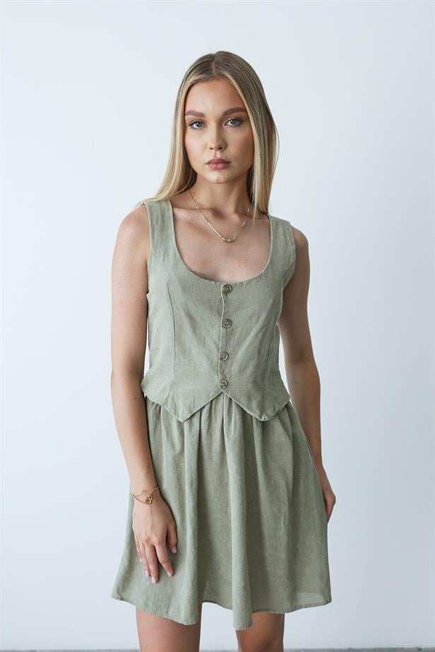 Women's Vest Look Dress -KHAKI - STREETMODE™