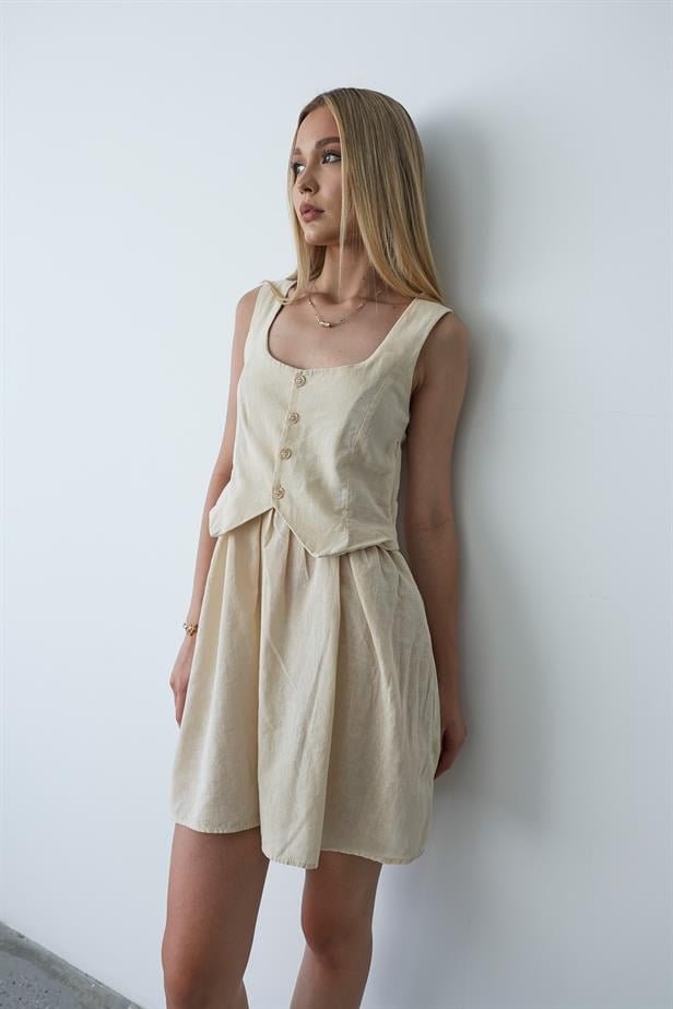 Women's Vest Look Dress - Stone - STREETMODE™