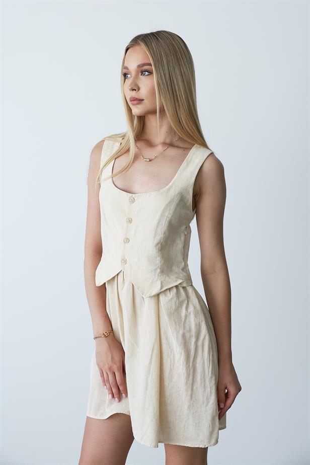 Women's Vest Look Dress - Stone - STREETMODE™