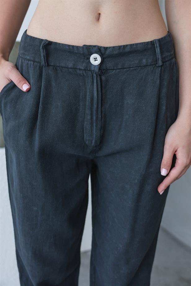 Women's Washed Buttoned Trousers - Anthracite - STREETMODE™